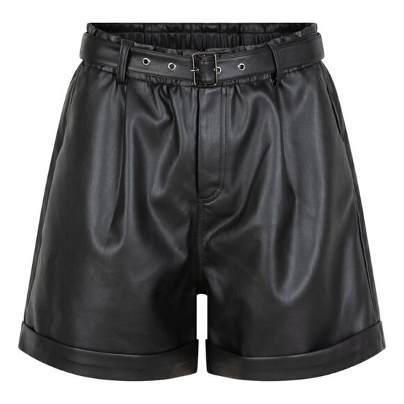 NWT ESQUALO Faux Leather Black High-Waisted Belted Shorts - Picture 3 of 5